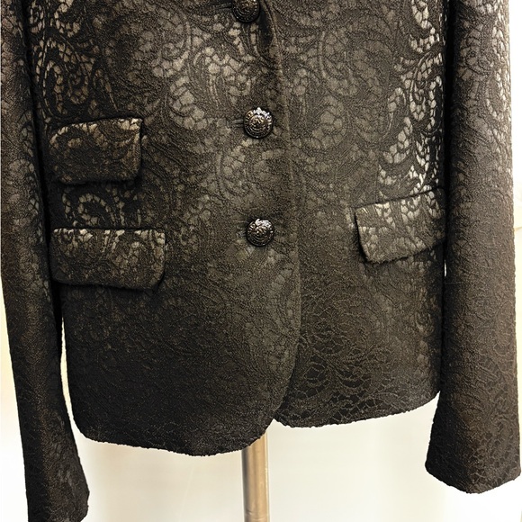 Brooks Brothers Size 6 Black Lace Overlay Blazer Textured Tailored Jacket - Picture 7 of 15